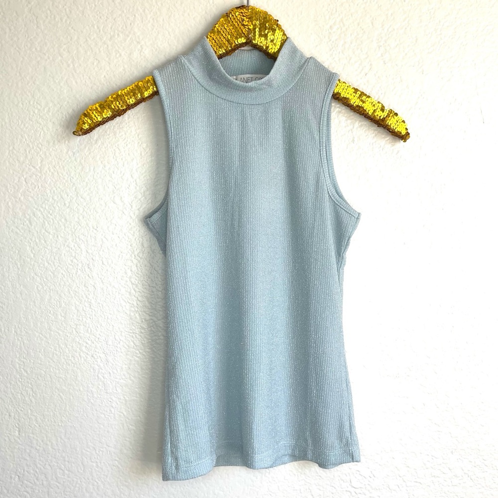 Baby Blue Mock Neck Tank | Subtle Glitter Sparkle